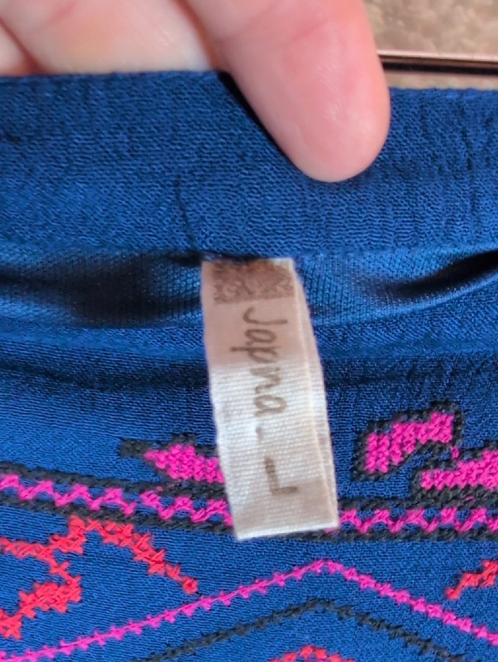 574-Japna Blue Maxi Skirt with Pink Embroidered Waistband - Picture 2 of 8